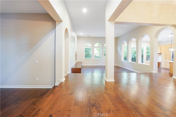Empty room, Interior, Pendant Lights, Recessed Lighting, Wood Texture Flooring