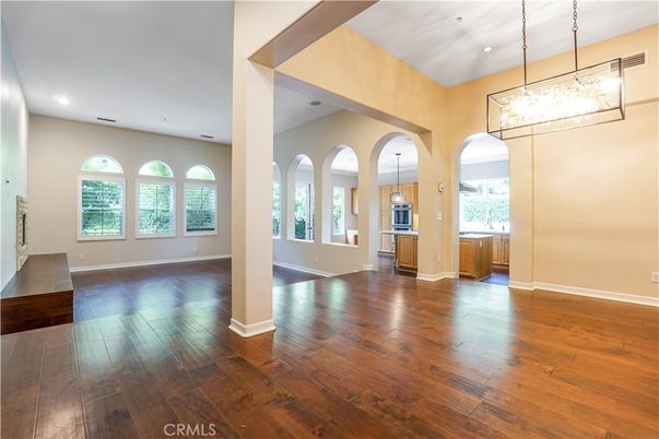 Empty room, Interior, Pendant Lights, Recessed Lighting, Wood Texture Flooring