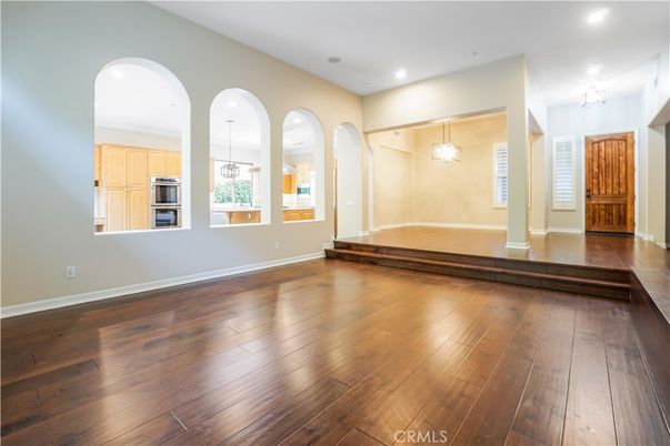 Empty room, Interior, Pendant Lights, Recessed Lighting, Wood Texture Flooring
