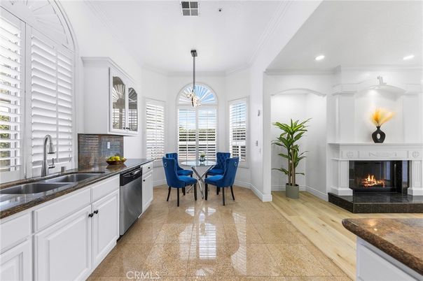 Dining room, Fireplace, Interior, Kitchen, Pendant Lights, Recessed Lighting, Stainless Steel Appliances