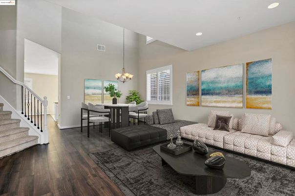 Chandelier, Dining room, Interior, Living room, Recessed Lighting, Wood Texture Flooring