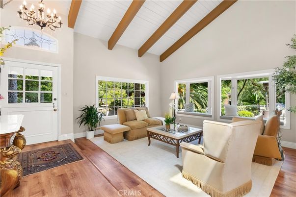 Chandelier, Interior, Living room, Wooden Beams, Wood Texture Flooring