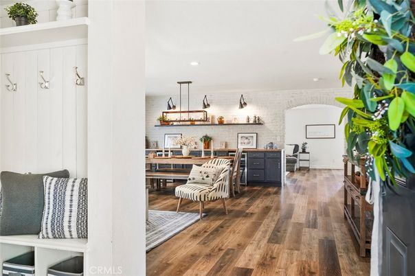 Interior, Pendant Lights, Recessed Lighting, Stone Walls, Wood Texture Flooring