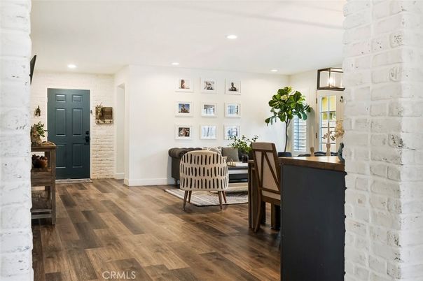 Interior, Recessed Lighting, Stone Walls, Wood Texture Flooring