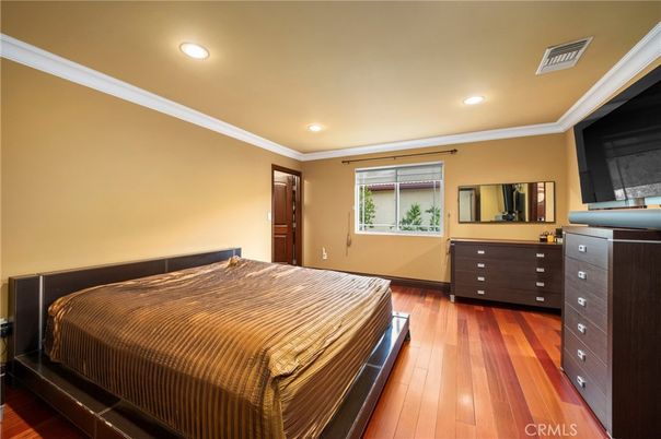 Bedroom, Interior, Recessed Lighting, Wood Texture Flooring