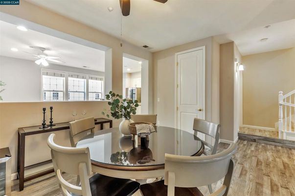 Dining room, Interior, Recessed Lighting, Wood Texture Flooring