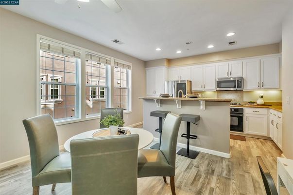 Dining room, Interior, Kitchen, Recessed Lighting, Wood Texture Flooring