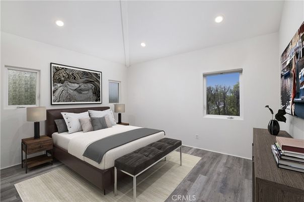 Bedroom, Interior, Recessed Lighting, Wood Texture Flooring