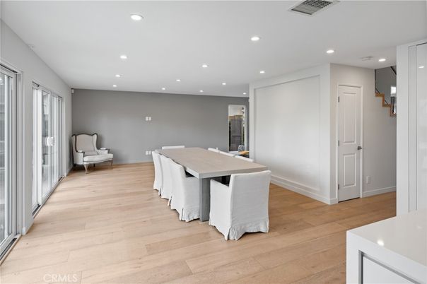 Dining room, Interior, Recessed Lighting, Wood Texture Flooring
