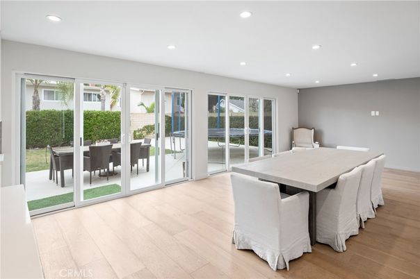 Dining room, Interior, Recessed Lighting, Wood Texture Flooring