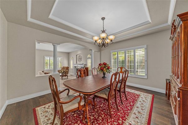 Chandelier, Dining room, Interior, Wood Texture Flooring