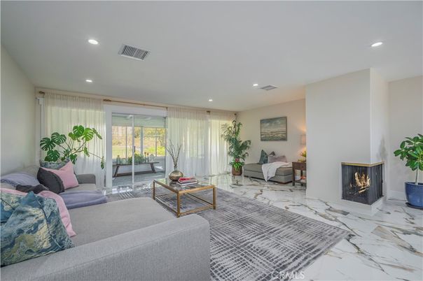 Fireplace, Interior, Living room, Marble, Recessed Lighting