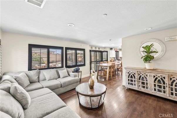 Dining room, Interior, Living room, Recessed Lighting, Wood Texture Flooring