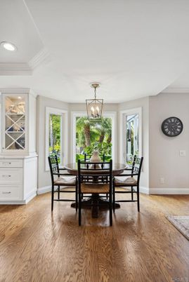 Dining room, Interior, Recessed Lighting, Wood Texture Flooring