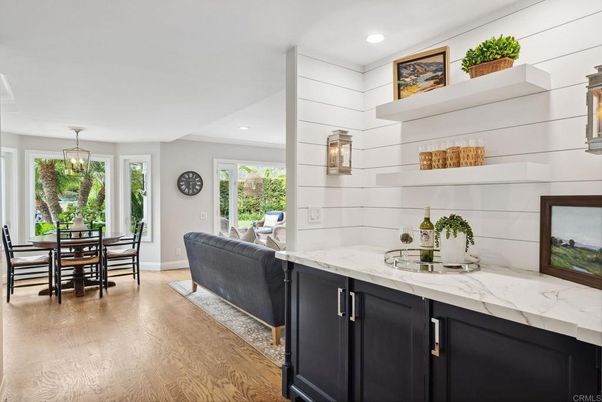 Dining room, Interior, Pendant Lights, Recessed Lighting, Wood Texture Flooring