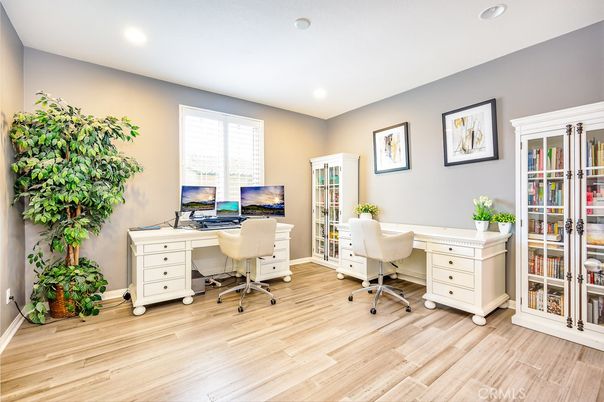 Home Office, Interior, Recessed Lighting, Wood Texture Flooring