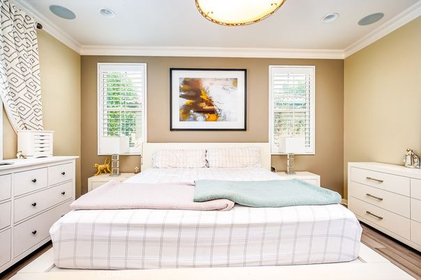 Bedroom, Interior, Recessed Lighting, Wood Texture Flooring