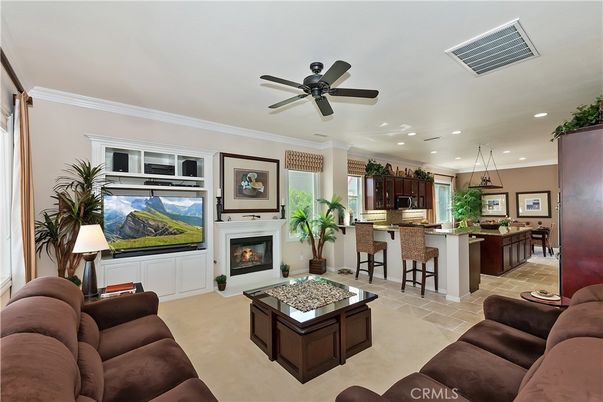 Fireplace, Interior, Kitchen, Living room, Pendant Lights, Recessed Lighting