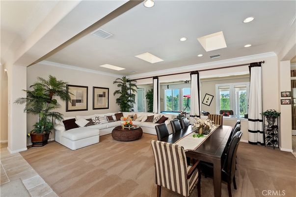Dining room, Interior, Living room, Recessed Lighting, Wood Texture Flooring