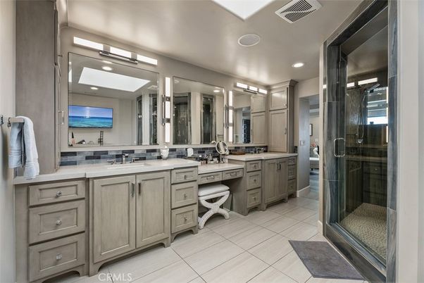 Bathroom, Dual Sink Vanities, Glass Shower, Interior, Recessed Lighting