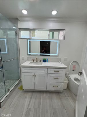 Bathroom, Dual Sink Vanities, Glass Shower, Interior, Recessed Lighting