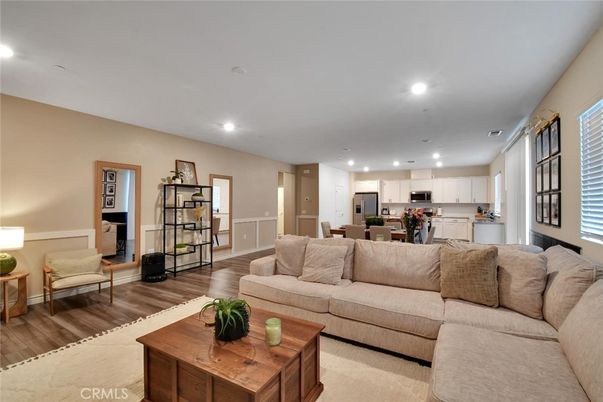 Dining room, Interior, Kitchen, Living room, Recessed Lighting, Wood Texture Flooring