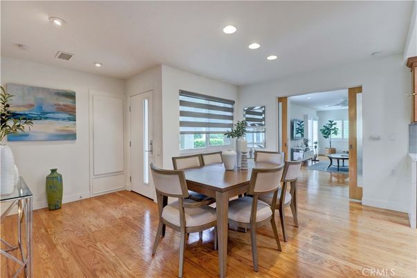 Dining room, Interior, Recessed Lighting, Wood Texture Flooring