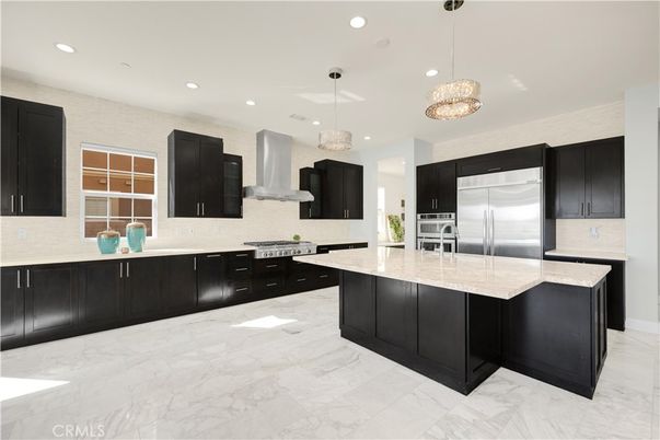 Interior, Kitchen, Marble, Pendant Lights, Recessed Lighting, Stainless Steel Appliances
