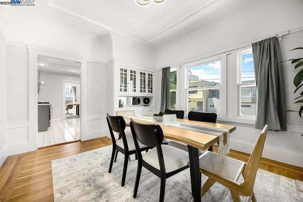 Dining room, Interior, Recessed Lighting, Wood Texture Flooring