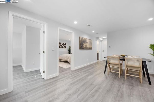 Dining room, Interior, Recessed Lighting, Wood Texture Flooring