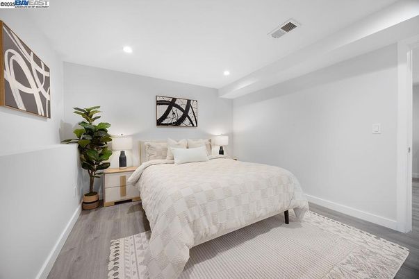 Bedroom, Interior, Recessed Lighting, Wood Texture Flooring