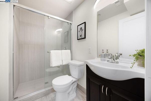 Bathroom, Glass Shower, Interior, Wood Texture Flooring