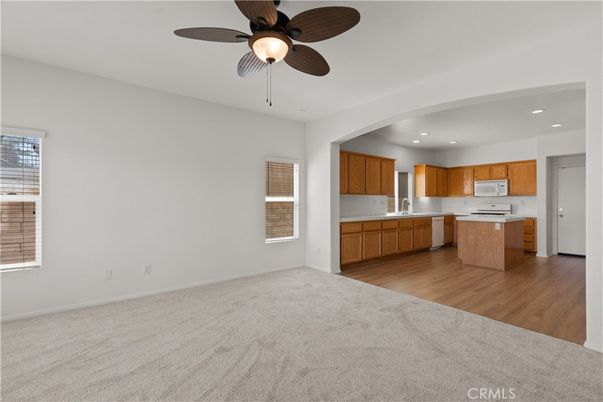 Empty room, Interior, Kitchen, Recessed Lighting, Wood Texture Flooring