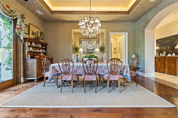 Chandelier, Dining room, Interior, Wood Texture Flooring