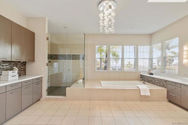 Bathroom, Glass Shower, Interior, Pendant Lights
