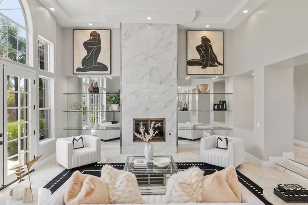 Fireplace, Interior, Living room, Marble, Marble Walls, Recessed Lighting