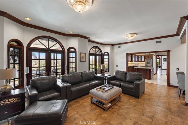 Chandelier, Interior, Living room, Recessed Lighting, Wood Texture Flooring