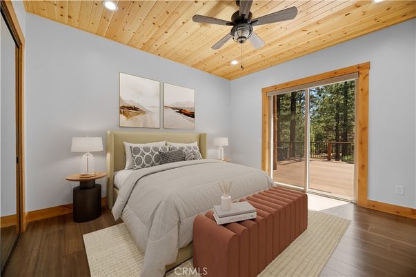 Bedroom, Interior, Recessed Lighting, Wooden Ceilings, Wood Texture Flooring