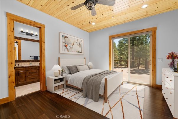 Bedroom, Interior, Recessed Lighting, Wooden Ceilings, Wood Texture Flooring