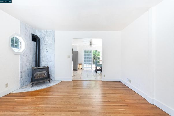 Empty room, Fireplace, Interior, Marble Walls, Wood Texture Flooring