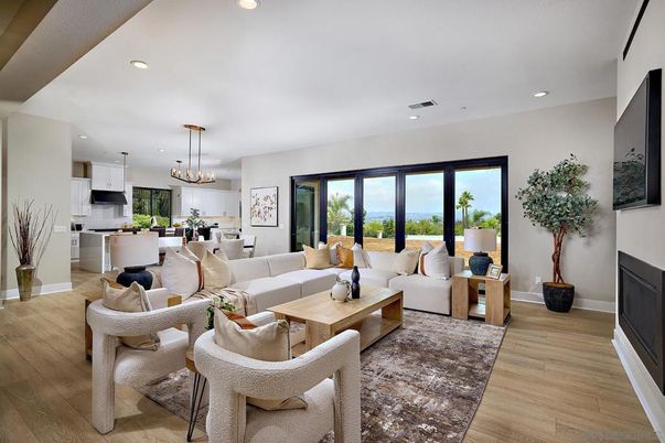 Chandelier, Dining room, Interior, Kitchen, Living room, Pendant Lights, Recessed Lighting, Wood Texture Flooring