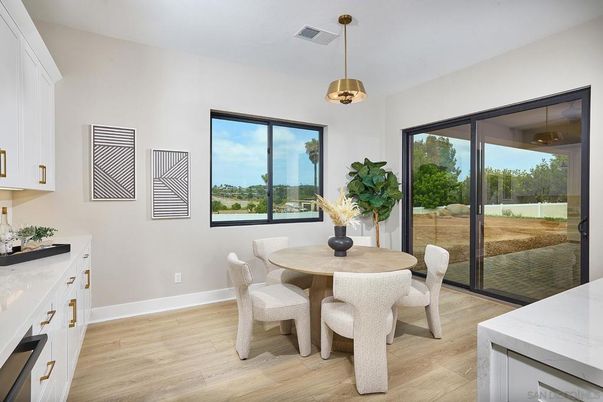 Dining room, Interior, Pendant Lights, Wood Texture Flooring