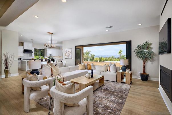 Chandelier, Dining room, Interior, Kitchen, Living room, Pendant Lights, Recessed Lighting, Wood Texture Flooring