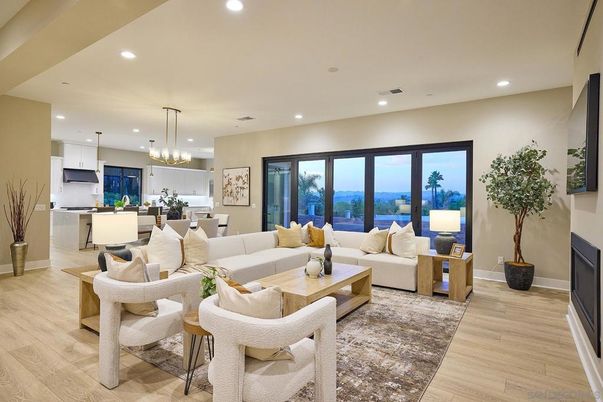 Dining room, Interior, Kitchen, Living room, Pendant Lights, Recessed Lighting, Stainless Steel Appliances, Wood Texture Flooring