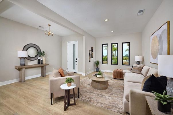 Interior, Living room, Pendant Lights, Recessed Lighting, Wood Texture Flooring