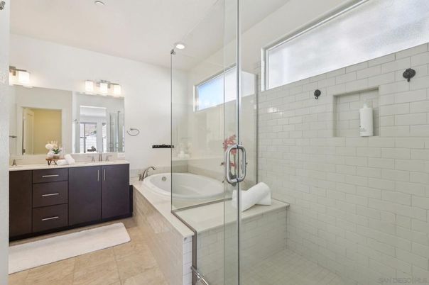 Bathroom, Dual Sink Vanities, Glass Shower, Interior, Recessed Lighting