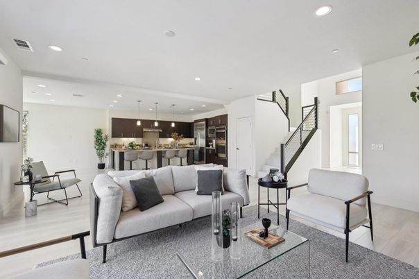 Interior, Kitchen, Living room, Pendant Lights, Recessed Lighting, Stainless Steel Appliances, Wood Texture Flooring