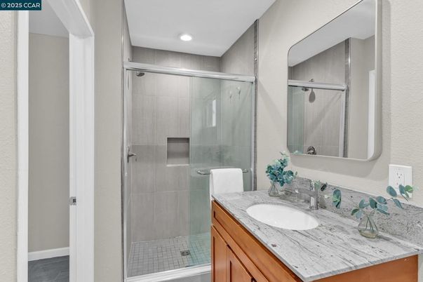 Bathroom, Glass Shower, Interior, Recessed Lighting