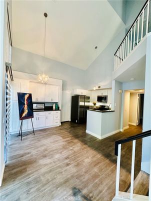 Interior, Kitchen, Pendant Lights, Stainless Steel Appliances, Wood Texture Flooring