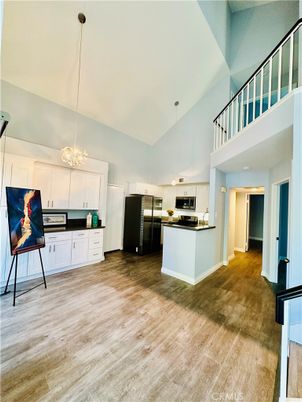 Interior, Kitchen, Pendant Lights, Stainless Steel Appliances, Wood Texture Flooring